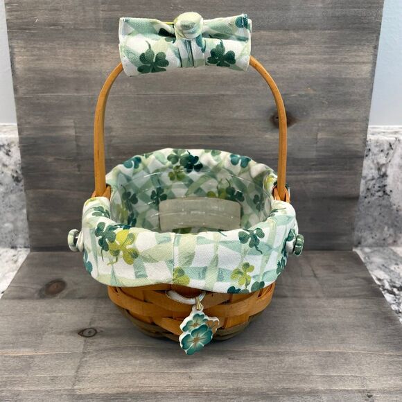 Longaberger Signed St. Patrick's Day Basket Fabric Plastic Liner 4-Leaf Clover - Picture 9 of 9